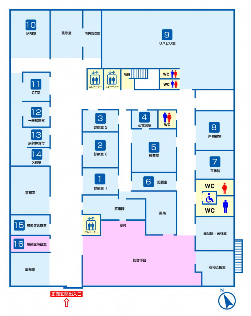 1F 受付 診察室 各検査室